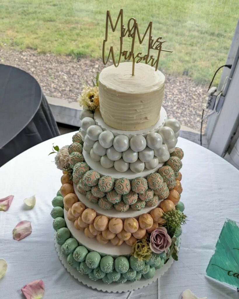 Sage Peach Gold White Cake Pop Cake 2023